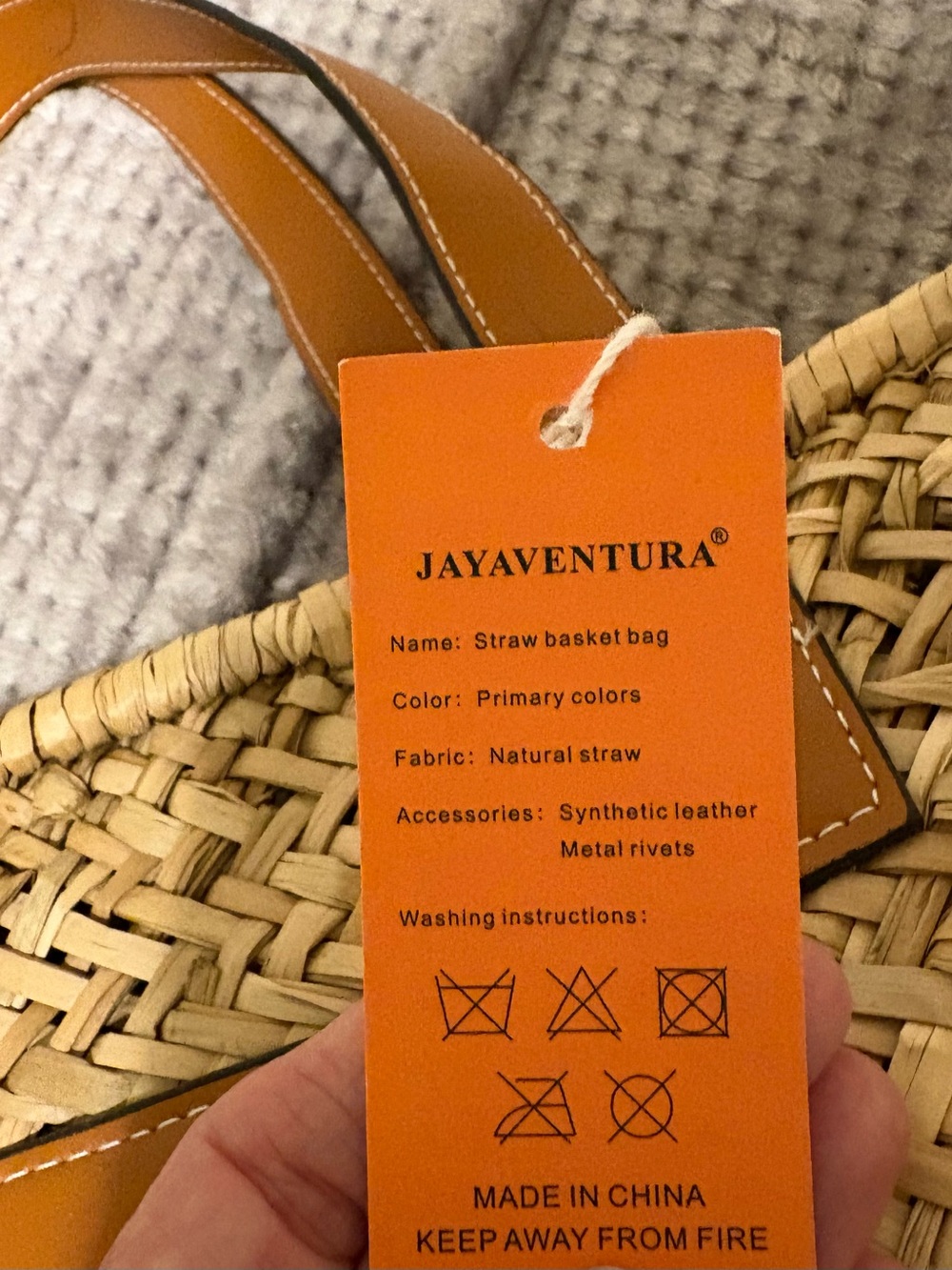 Vogue Natural Straw Tote with Tan Leather Trim - Picture 3 of 6